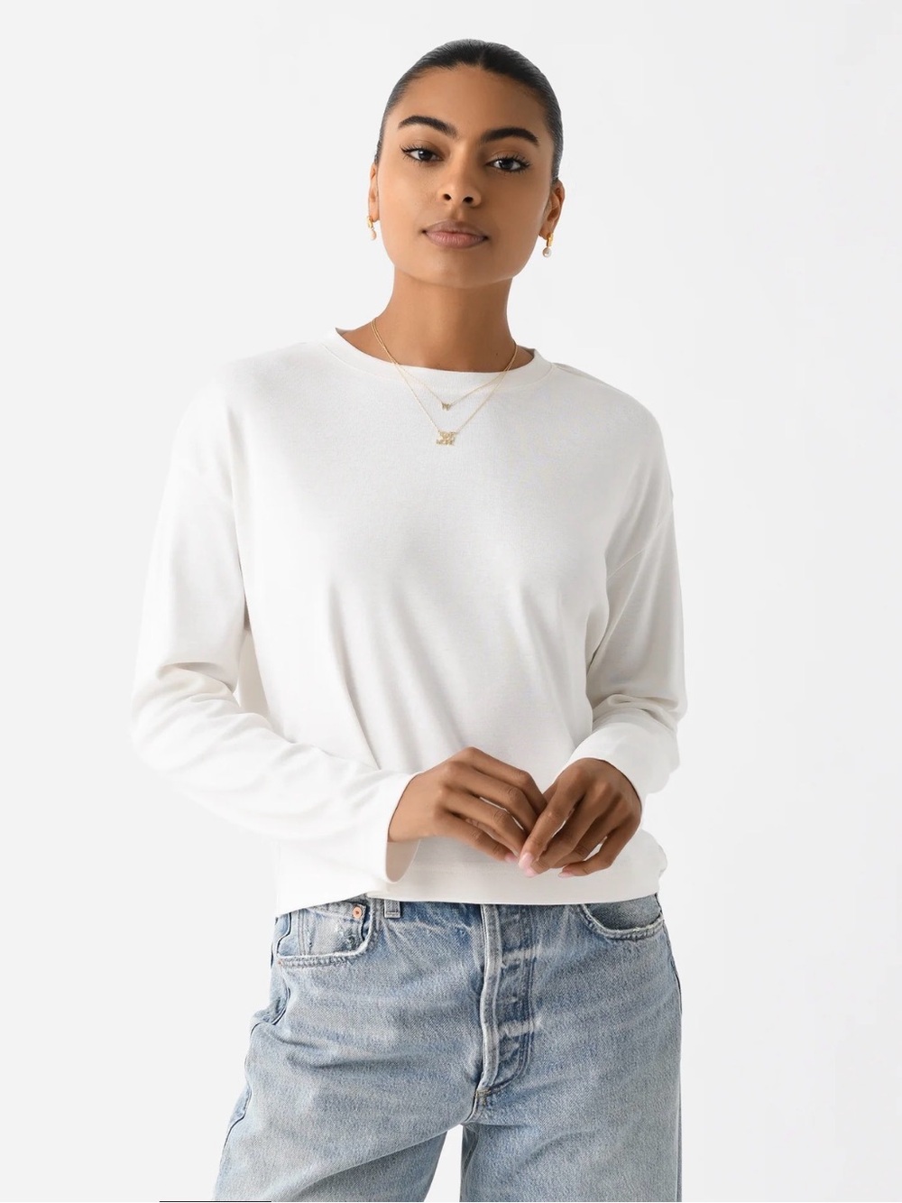 VINCE Women's Pima Cotton Long-Sleeve Cropped T-Shirt